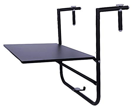 FENGSHOUU Falten Balkon Hängend Tisch,Verstellbar Balkonhängetisch,Metall Klappbar Balkontisch Hängetisch Geländer Klapptisch,Lagerung Faltbarer Blumenständer Schreibtisch Wandtisch,Schwarz,60x40cm