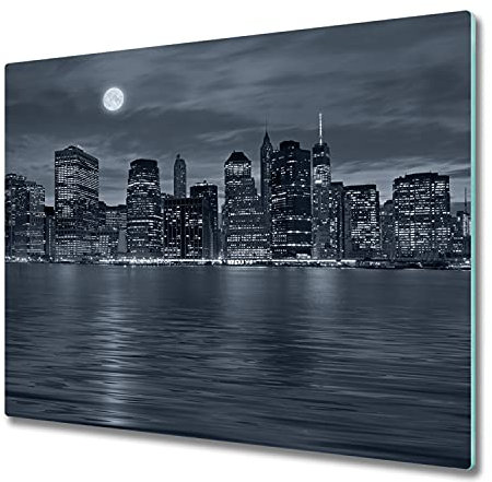 Schneidbrett Glas 60x52 cm Rutschfest Silikonfüße Antibakteriell Plastikfrei Gehärtetes Glas Hitzebeständig für die Küche Dünn Glasplatte Lebensmittelecht Dekorativ - New York bei Nacht