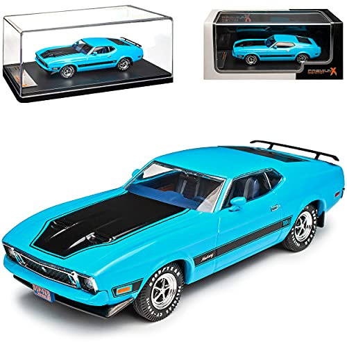 IXO Ford Mustang I Coupe Mach I Blau mit Schwarz 4. Generation 1970-1973 1/43 PremiumX Modell Auto mit individiuellem Wunschkennzeichen