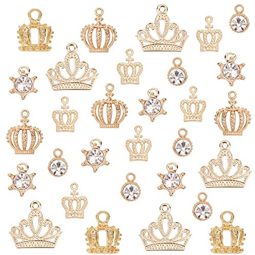 PandaHall 60 Stück Kronen-Anhänger, 6 Stile 3D Mini Kronen Charms Strass Kristall Anhänger Schmuckherstellung Charms für Ohrringe Armbänder Halskette DIY Handwerk Zubehör