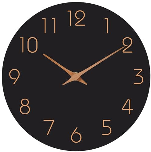 Mosewa Wall Clock, Battery Operated Silent Non-Ticking - Simple Minimalist Style Rose Gold Numbers Clock Decorative for Living Room,Kitchen,Home,Office,Bathroom(10 Black)