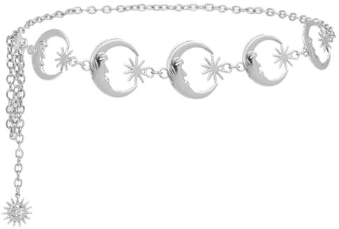 Liitata Moon Waist Chain Fashion Moon Belts Metal Link Body Chain for Jeans Dress Sweater Coat - Silver