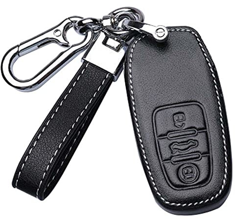 ontto PU Leder Autoschlüssel Hülle Passt für Audi A1 A3 A4 A5 A6 A7 A8 Quattro Q3 Q5 Q7 2009-2015 Zubehör Keyless go Fernbedienung Cover Schlüsselanhänger Schutzhülle Schlüsselcover-Schwarz A