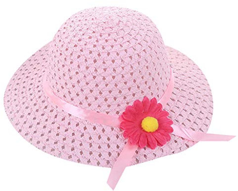 SDFRK Mädchen Stroh Sonnenhut, mit Blumendekoration Süß Baby Blumen Mütze Outdoor-Aktivitäten Sommer Strohhut Fit für 1-6 Jahre Kinder, Rosa#02, Einheitsgröße