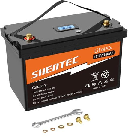 Shentec Lifepo4 150Ah Batteria auto LiFePO4 Batteria al litio a ciclo profondo da 150A BMS integrata, 6000+ cicli, per camper, rimorchio solare, barca e campeggio