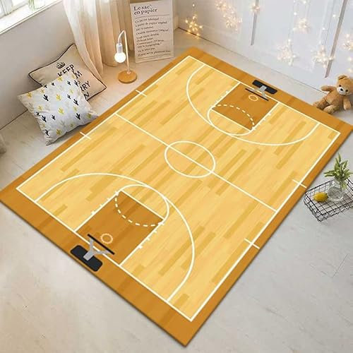 WRIGGY 3D Basketball Court Fußball Feld Fläche Teppich Teppiche für Wohnzimmer Super weicher Teppich Schlafzimmer Teppich Anti Slip Teppich D-160 * 230CM