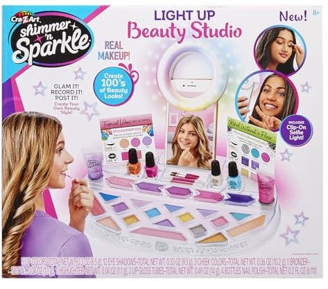 CRA-Z-ART Shimmer and Sparkle Light up Beauty Studio with selfie ring Makeup set for children Play makeup Gift ideas for girls Safe and non-toxic mkeup