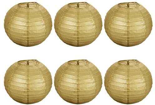 PATIKIL 10 Papier Laterne 6Pack Rund Faltbare Hängelampe für Hochzeit Home Party Festival Feier, Gold