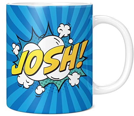 Mug Monster - Personalised Name Mug, Comic Super Hero Customised Gift with Text - Ceramic Coffee Mug/Cup, Gift for Men or Women, Extra Large and Giant Mug Available, 20oz White Mug, Blue