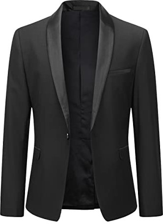 YOUTHUP Men's Blazer Shawl Collar 1 Button Slim Fit Formal Suit Jacket Wedding Prom Party Jacket,Black,XXL