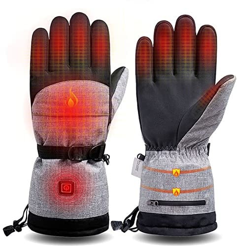 WEALTHY73 Intelligent Heating Riding Gloves Winter Warm and Waterproof Outdoor Sports Motorcycle Heating Film Heating Ski Five finger Gloves,Gray,L(length34CM)