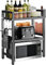 FEFE® 2 Tier Heavy Duty Extendable Adjustable Microwave Oven Stand Kitchen Organiser Tidy Oven Rack, 2-Tier Counter Shelf and Organizer 3 Hooks, Carbon Steel Shelf, 55lbs Weight Capacity