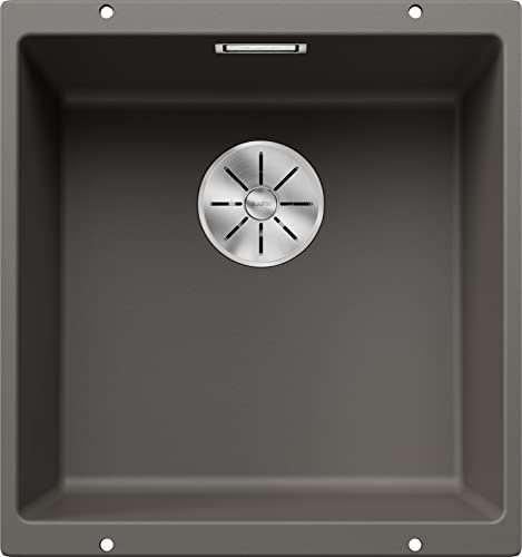 BLANCO SUBLINE 400-U Fregadero de granito de color gris silcán, tipo de montaje: bajo encimera, para armarios inferiores de 50 cm de ancho, forma de lavabo 2 en 1: dos cuencas, un recorte y solo