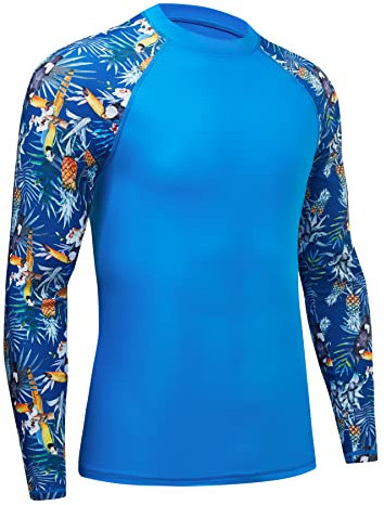 MOCOLY Men's UV Swim Shirts Long Sleeve Compression Surf T Shirt Waterproof Quick Dry Rash Guard Base Layer Tops for Swimming Surfing BJJ Jiu Jitsu Sports Gym RoyalBlue 3XL