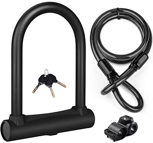 keabys Candado grande en U para bicicleta, en forma de U, para rueda de motocicleta, cerraduras de bicicleta de 16 mm, antirrobo, para bloqueo de neumáticos de bicicleta con llaves y soporte de