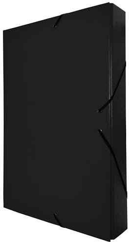 Raylu Paper – Carpeta de Proyectos Mate de tamaño A4 con lomo de 5 cm, carpeta de cartón resistente y cierre con gomas para proyectos escolares u oficina, Archivador tamaño 34 x 24 cm (Negro)