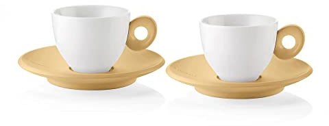 Ensemble de 2 tasses à café avec assiette Everyday Guzzini 081700211 porcelaine blanche jaune moutarde lave-vaisselle