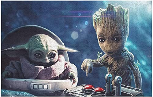 Holzpuzzle 1000 Teile Baby Groot und Baby Yoda Puzzles Lernspielzeug für Erwachsene Geburtstagsgeschenk 75 * 50 cm
