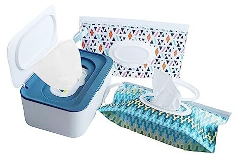 Feuchttücher Box mit 2 Stück Reisen Wieder Auffüllbar Feuchttücher Tasche,Wiederverwendbar Feuchttücherbox Wischtuchhalter Badezimmer Toilettenpapier Box für Bürotheke Geschenke zur Babyparty