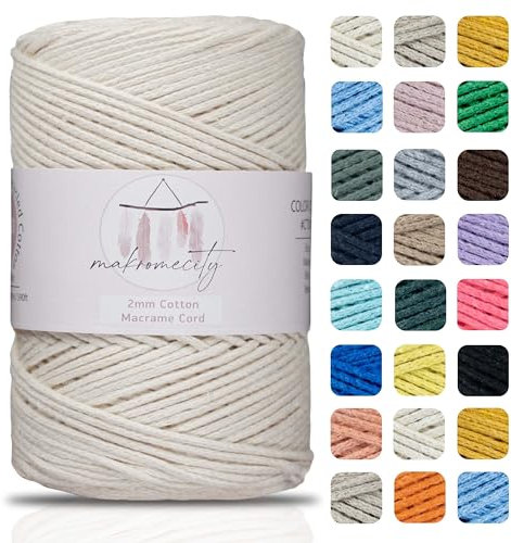 Makromecity, Cordoncino di cotone macramè, 2 mm x 180 m, 2 mm, in cotone riciclato all'uncinetto, per progetti artistici e artigianali, per appendere alla parete, borse, sottopiatti, tappeti (25