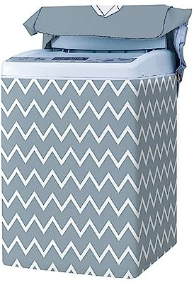 Odot Impresión Funda Lavadora de Carga Superior Funda, 3D Lavadora Exterior Impermeable con Cremallera para Lavadora y Secadora de Carga Superior (Gris Blanco,L Capacidad 6.8-8kg)