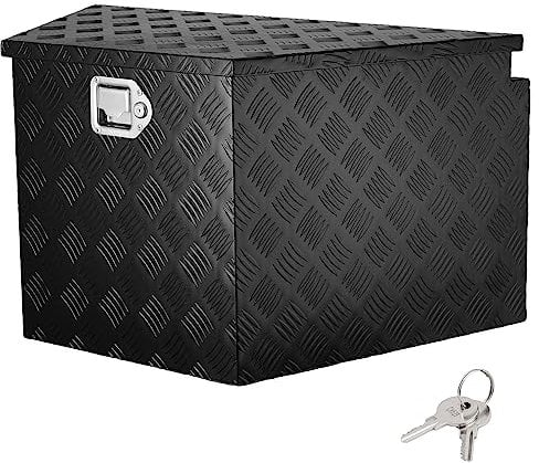 VEVOR Trailer Tongue Box, Aluminum Alloy Diamond Plate Tongue Box Tool Chest, Heavy Duty Trailer Box Storage with Lock and Keys, Utility Trailer Tongue Box for Pickup Truck, RV, Trailer, 33x19x18