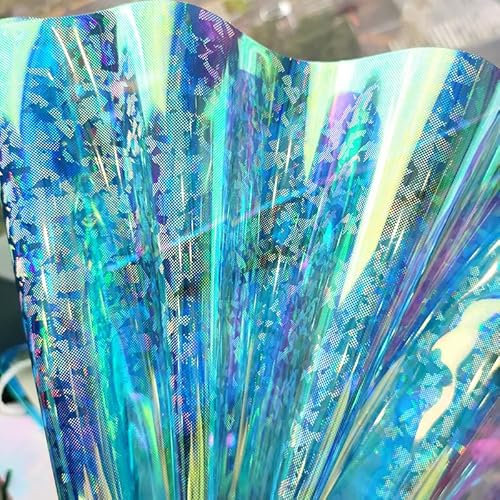 HYANG Holografische schillernde blaue Scherbe PVC Leder Vinyl Blätter, PVC-Lederstoff, 1 Rolle 30 cm x 135 cm, perfekt für Handarbeit, Schleifen, Ohrringe, Handtaschen, Nähen, Basteln