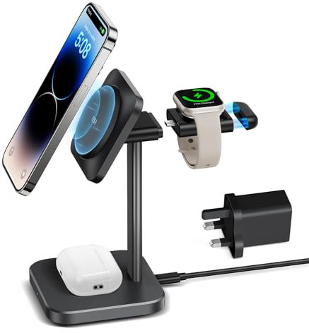 ESR 3-in-1 Wireless Charger Stand with MagSafe, Removable Made for Apple Watch Certified Charger, MagSafe Charging Station, Magnetic Charger for iPhone 16/15/14/13/12 Series, AirPods 4/3/Pro, Black