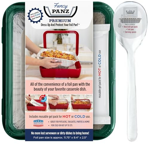 Fancy Panz Premium, Serving Tray for Food, Made in the USA Foil Pan Carrier, Stackable Aluminum Pan Holders, Travel Casserole Carrier, Green