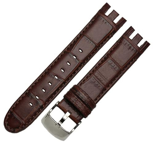 HEPUP Echtes Leder Uhrenarmband Für Swatch YRS403 412 402G Uhrenarmband 21mm Uhrenarmband Männer Gebogene Ende Uhren armband, 21 mm, Achat
