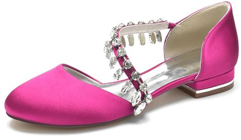 EICOFF Chaussure de Mariée Petit Talon Femmes Strass Satin Chaussures de Mariage,Rose,40 EU