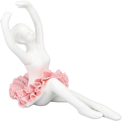 RXMORI Balletttänzerin-Statue, Ballerina-Figur, Keramikfigur mit Rosa Kleid, Keramik-Ballerina-Mädchen-Kunststatuen für Zuhause, Tischdekoration