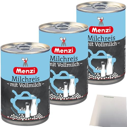 Menzi Milchreis verzehrfertig kalt oder warm ein Genuss 3er Pack (3x400g Dose) + usy Block