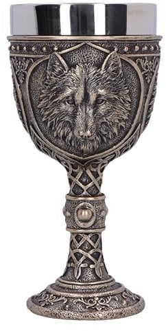 Nemesis Now Calice de soif sauvage de 20 cm, résine, bronze, calice de loup bronze, tige de détail de nœud, article cadeau loup, insert amovible en acier inoxydable, moulé dans la meilleure résine,