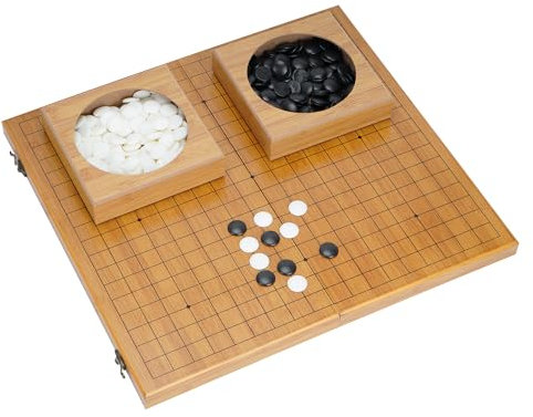 19x19 Folding Go Game Set Board with Bamboo Bowls and Imitation Jade Go Pieces,Backgammon Set Classic Board Game Weiqi Board Travel Set Games