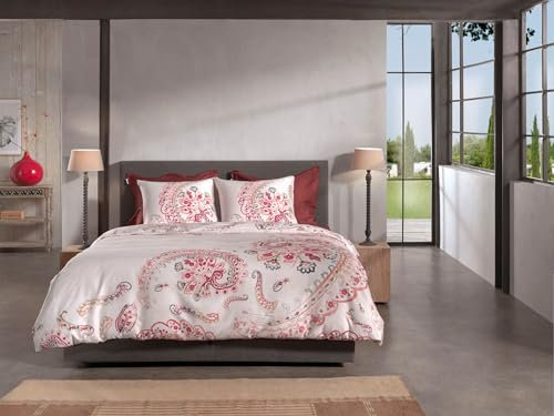Heckett Lane Mako-Satin Bettwäsche 155x220 Ruby Natural Paisley rosa pink