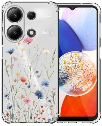 ChoosEU Trasparente Custodia per Xiaomi Redmi Note 13 4G Sottile TPU Silicone Cover Disegni Colorate Fiore Fiori Motivo per Ragazza Donne Antiurto Protettiva Case Morbido Custodie - Blu Rosa