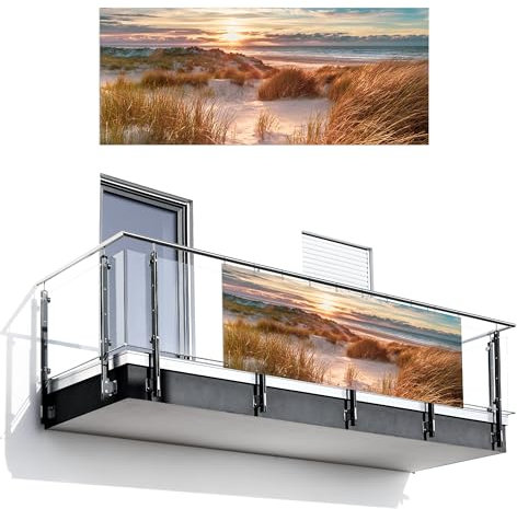 MuchoWow© Sichtschutz/Balkon Einseitig 120x300 cm Groß PVC Terrassen Garten ohne Bohren Wetterfest Gartenzaun Terrasse Balkonschutz Garten Deco Balkonomrandung Strand - Dünen - Sonnenuntergang
