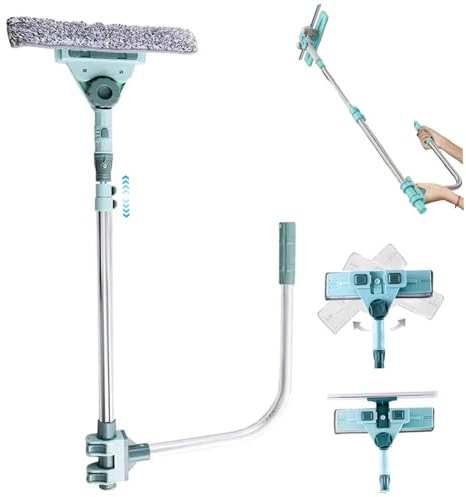 Window Cleaner Double Sided Window Cleaning Brush U-Shaped Telescopic Window Cleaner 2in1 Window Cleaning Pole and Squeegee Cleaner for Outside High Floor Mirrors Doors