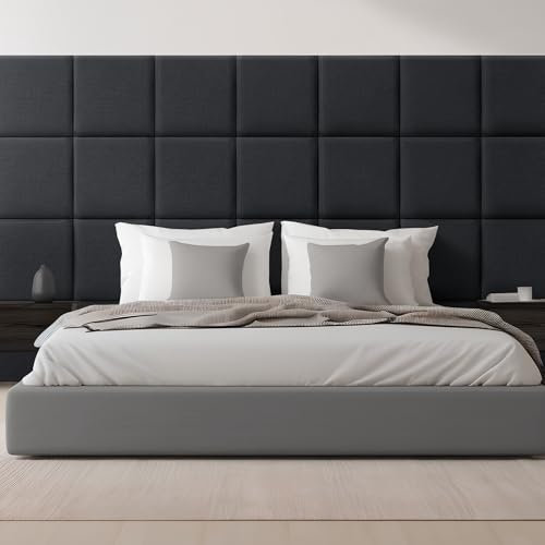 [neu.haus] Wandkissen Carpino 4er Set 30 x 30 cm Wandpolster Textil Schwarz Wandpaneele gepolstert Kopfteil für Bett Polsterpaneel zum Kleben