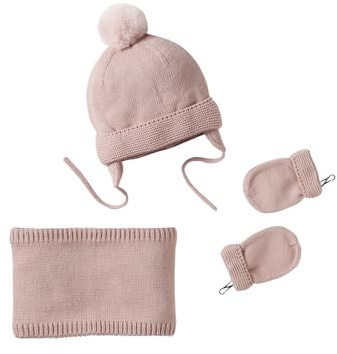 Vertbaudet Mädchen Baby-Set: Mütze, Rundschal & Fäustlinge Basics pudrig rosa 62/68