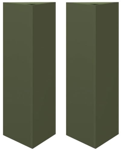 vidaXL Jardinières 2 pcs Vert Olive Triangulaire 30x26x75 cm Acier, jardinière d'extérieur, boîte à Fleurs, boîte de Jardin, jardinière de Patio