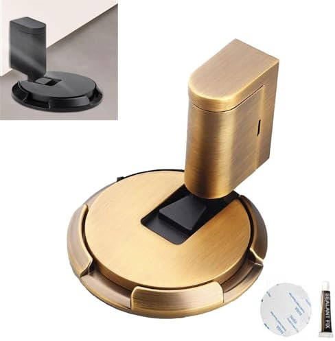 Mechanical Floor Door Stopper, Magnetic Door Stopper, Punch-Free Mechanical Silent Floor Door Stop, Magnetic Door Stops, Adjustable Height Door Holder, Nail Free or Screws (Yellow Bronze)