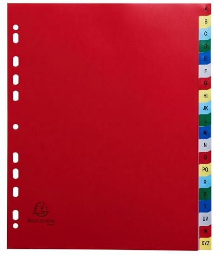 Exacompta - Réf. 90E - Carton de 20 Intercalaires en polypropylène avec 20 onglets imprimés alphabétiques de A à Z en couleur - Page d'indexation imrpimable - Format à classer A4 maxi - 24,5 x 29,7cm