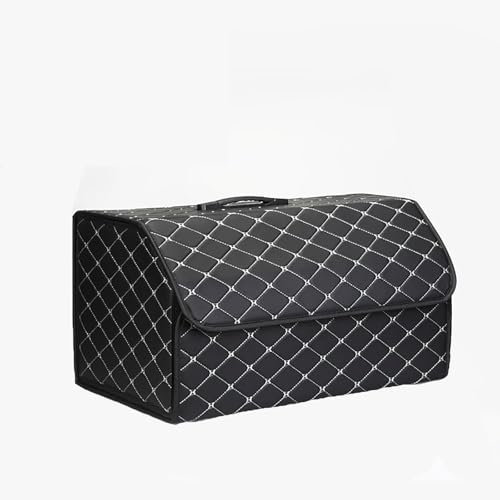 QUHOGJU Faltbare Auto Kofferraum Organizer Leder Aufbewahrungsbox für Ford Kuga C-Max Escape Fiesta, Trunk Organizer mit Deckel, Rutschfester Kofferraumtaschen Innenraum Zubehör,A/Black-beige