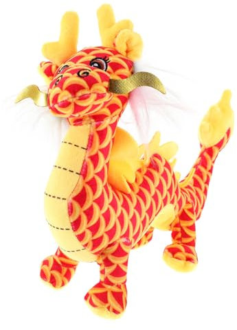 Vaguelly Animal en Peluche Dragon Chinois Rouge en Coton PP Poupées De Dragon Chinois Poupée du Festival du Printemps Mascotte en Peluche du Nouvel an