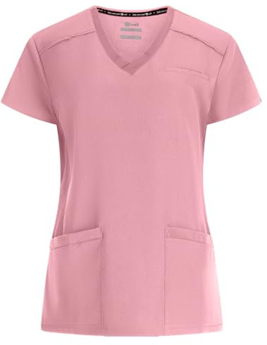 B-well Damen Pflege Kasack Julia Mauve XS V-Ausschnitt Kurzarm Anti-Falten mit Elastan