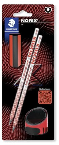 STAEDTLER NORIX 181 Bleistift HB – 2er-Set, Radierer & Spitzdose | Stylisches schwarzes Design, zum Schreiben – für Erwachsene – Art.-Nr. 181 SBK2-2