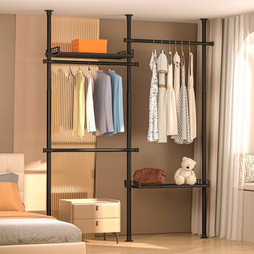 WPPTNSFY Teleskop Garderoben System mit Palette, Teleskop-Kleiderständer, Teleskop-Regal Teleskop Garderoben, Höhenverstellbar, für Schlafzimmer