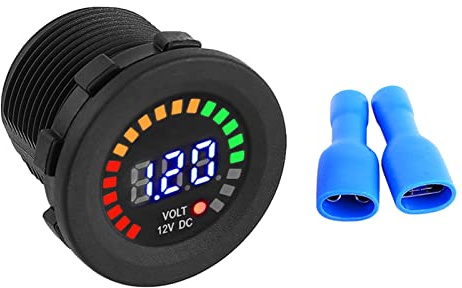 Watris Veiyi Spannungsanzeiger 12V, Motorrad LED Digitalanzeige Voltmeter 12V, 4.1 x 3.7cm Schwarzer Motorrad Batterieanzeiger 12 V für Autos, Boote